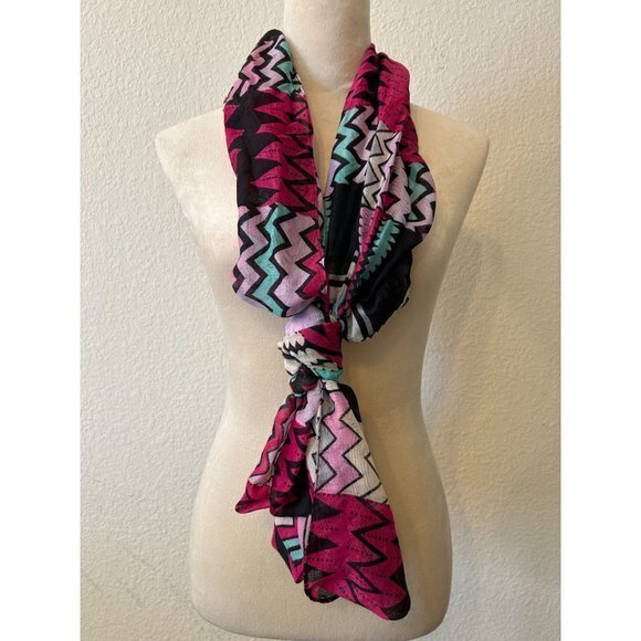 Chevron Navy, Pink, Teal, Gray, & White Infinity Scarf 35"‎ x 37"  Lightweight - Picture 1 of 4